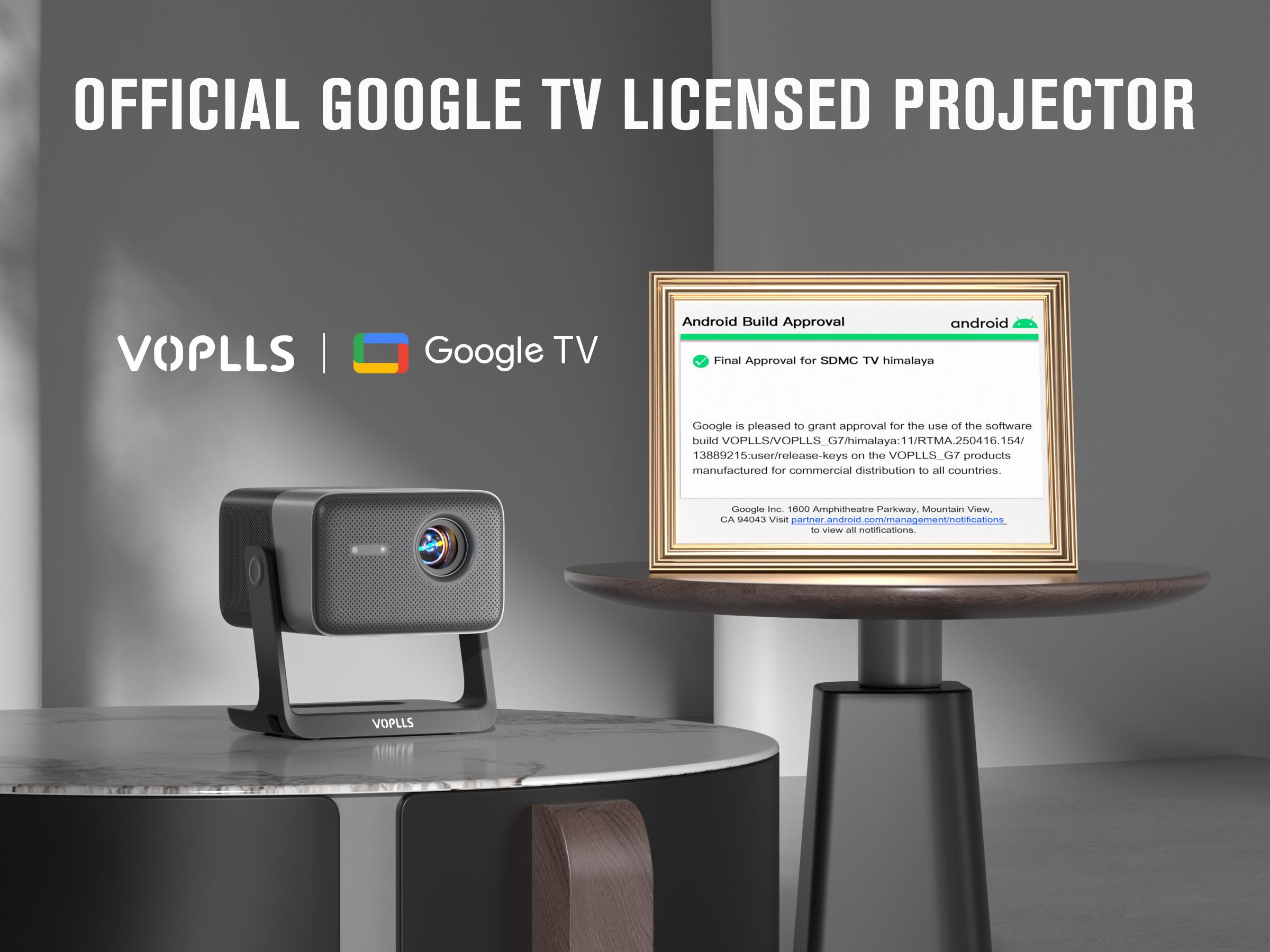 【1400 ANSI Google TV Smart Projector 】Supports 4K with WiFi and Bluetooth, VOPLLS Outdoor Projector with Dolby Audio & Auto Focus, Portable Movie Projector for Bedroom & Home