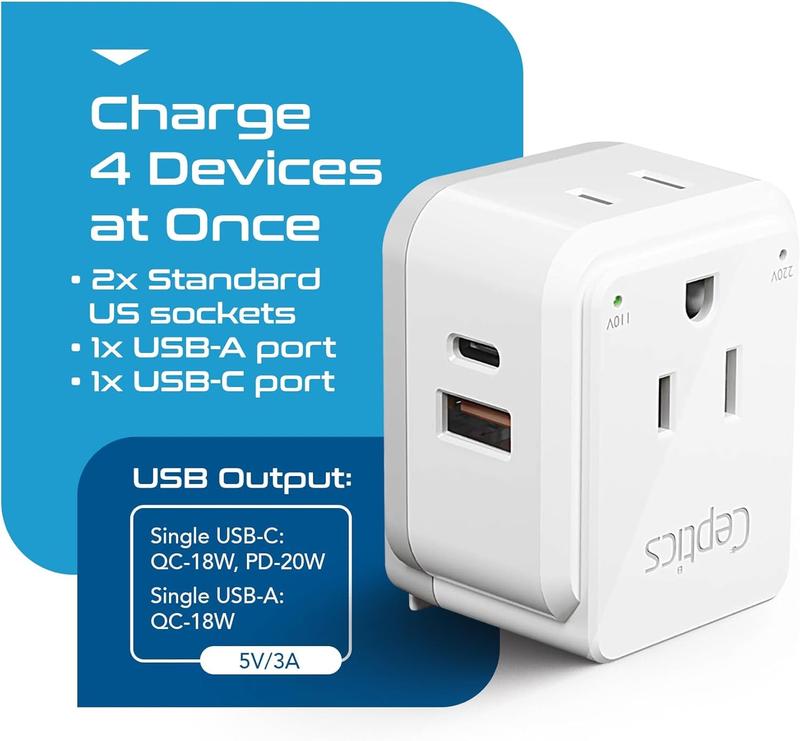 Compact 20W Europe Plug Adapter with Dual USB & USB-C - Ideal for Travel in Greece, Italy, Switzerland & More!
