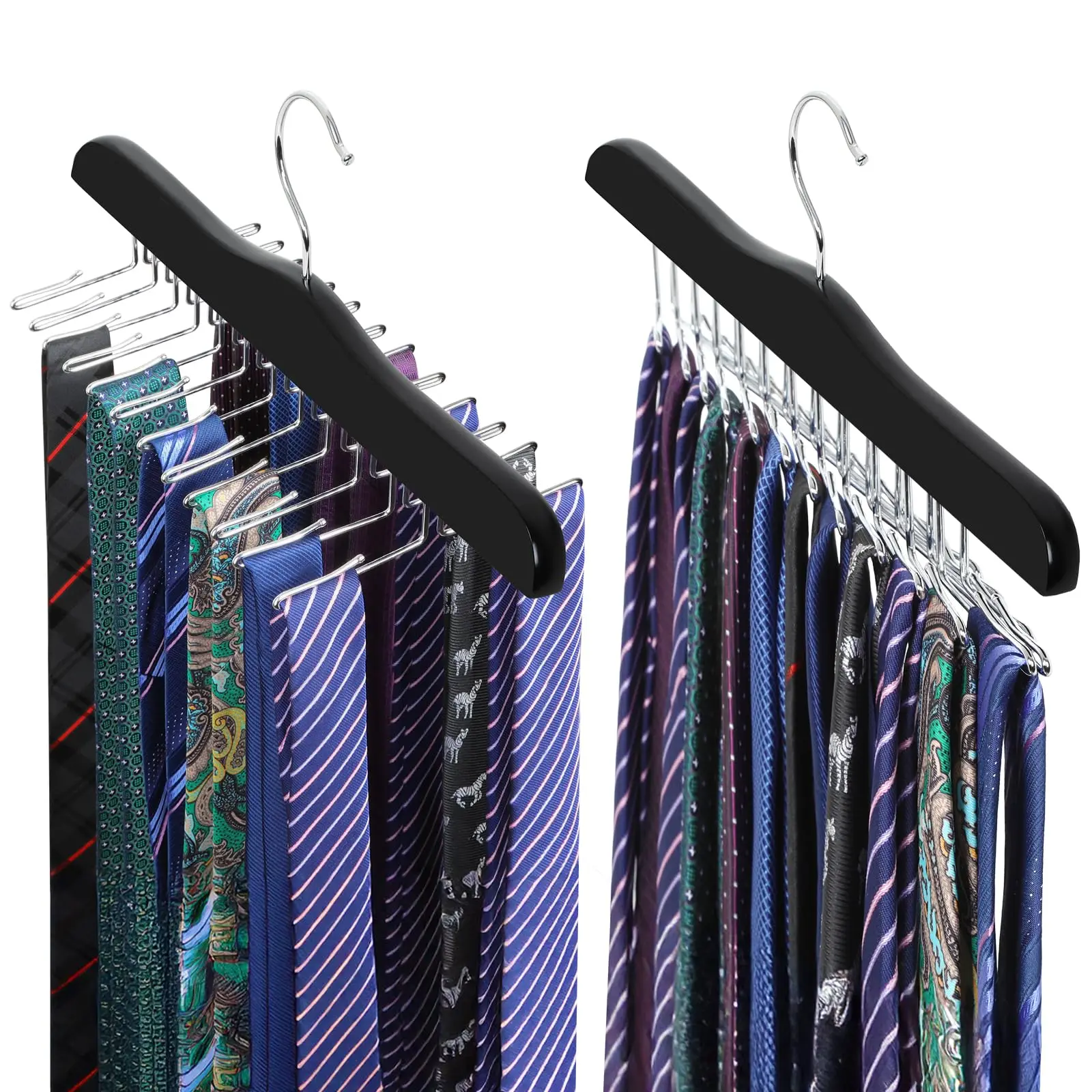 2pcs Rust-Resistant Scratch-Resistant Glossy Metal-Painted Stainless Steel Hanging Hangers with Rotatable Hooks, Wooden Closet Compatible Home Wardrobe Space-Saving Organizer, Holds Ties or Scarves, Belts, Vests, Rotating Hooks