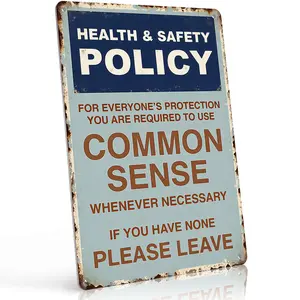 Health & Safety Policy Use Common Sense 8x12 Inch Aluminum Metal Sign - Funny Office Wall Decor for Workplace, Break Room, Home Office - Retro Tin Sign Gift for Boss, Coworkers, Managers