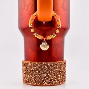 Orange Red and Gold Tumbler Handle Charm Bracelet with Shell Charm for Stylish Accessories