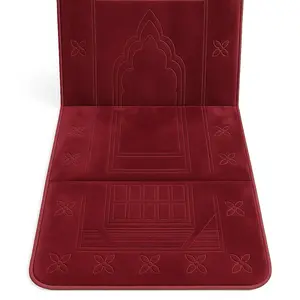 Sunnah Co Fold & Pray - Maroon Velvet Prayer Mat with Elegant Embroidered Design and Floral Patterns for Praying Portable Travel Friendly Premium Comfort Easy to Clean Islamic