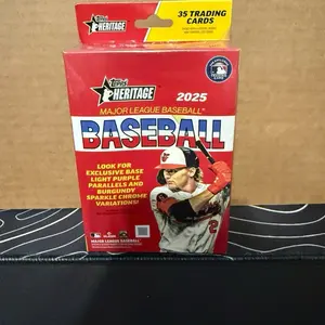 Topps 2025 Heritage Baseball Hanger Box - 35 Trading Cards with Exclusive Base Light Purple Parallels and Burgundy Sparkle Chrome Variations