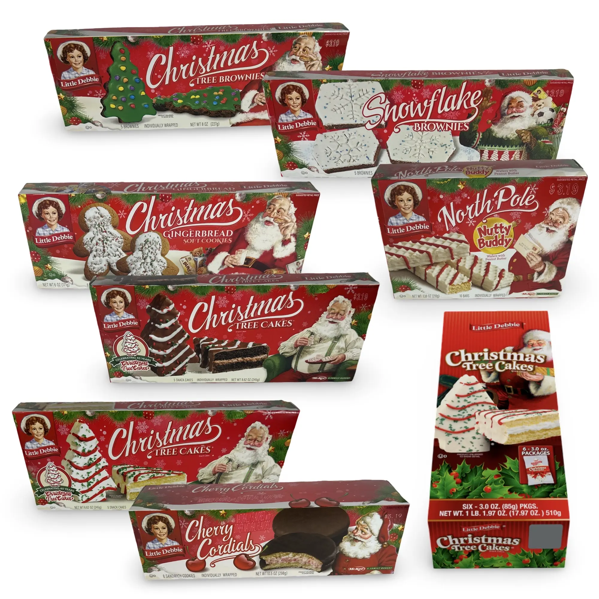 Little Debbie Christmas Themed Snack Cakes Multipack Box | Featuring Trees, Gingerbread Men, Brownies, Nutty Buddy & Cherry Cordial Bars