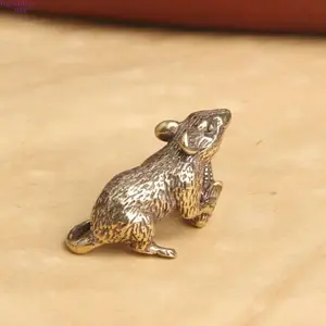 Polished Brass Rat Sculpture - Compact Versatile Lucky Ornament with Corn Motif, Smooth Brass Craft for Home & Office Decoration, Ideal Gift for Art Enthusiasts