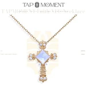 TAPMOMENT Faith Key NFC Necklace 18K Gold-Plated Copper with Natural Gemstones,Daily Encouragement, Gift for Christians