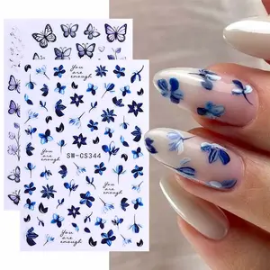 2 Pcs Elegant Flower Butterfly Nail Art Stickers, Spring Petal Design DIY Self-Adhesive Nail Decals, Perfect for Women and Girls