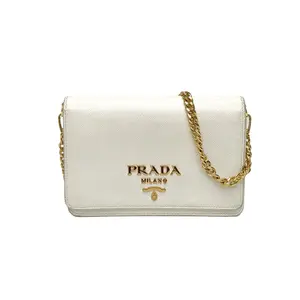 Pre-owned PRADA leather Tote Bags 【DIZ】White C gold buckle shoulder bag woc