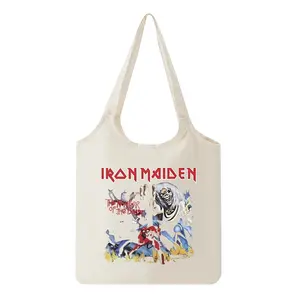Vintage Iron Maiden Number of the Beast Album Cover Canvas Tote Bag for Music Festival Concert Fans and Rock Enthusiasts Perfect Reusable Shopping and Everyday Carry Bag Ideal Gift for Birthday Christmas Halloween and