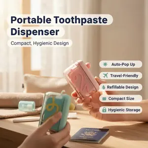 Travel-Sized Automatic Pop-Up Toothpaste Dispenser & Organizer – Portable Refillable Oral Care Storage Case, Compact & Hygienic, Perfect for Home, Restaurant, Office & Travel Use