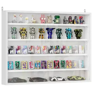 【US-based sellers】5-Tier Wall-Mounted Display Cabinet – Glass Door Display Case with Adjustable Shelves for Collectibles & Decor