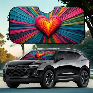 1Pc UV protection automatic sun visor, colorful heart-shaped design - foldable glass cover, heat and harmful radiation protection, car, truck, SUV 4 suction cups