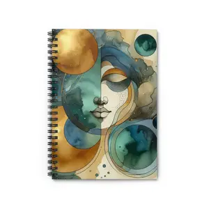 Blue and Gold Face Sphere Solar Art Spiral Notebook - Ruled Line