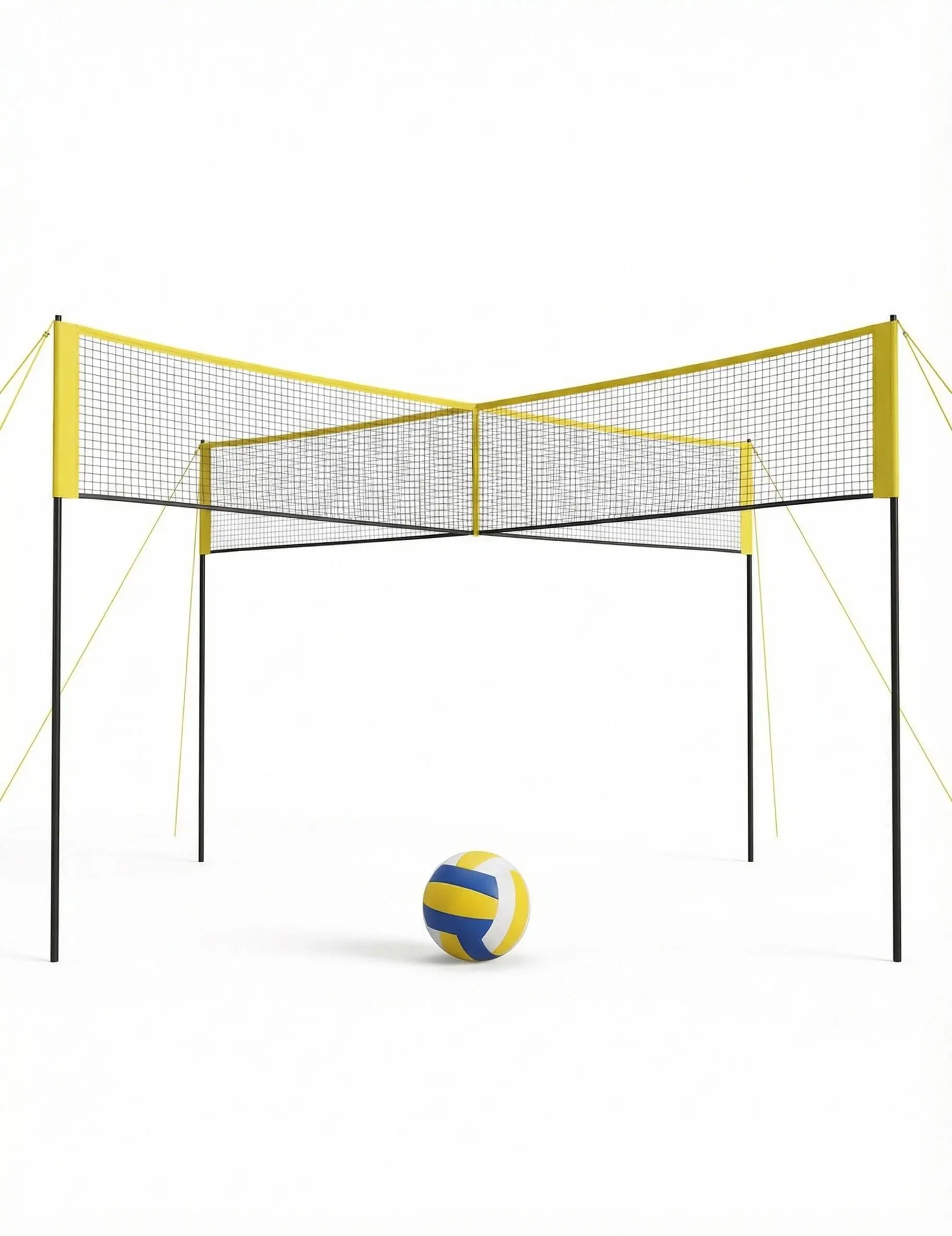 Garvee Portable 4-Square Volleyball Game Kit, 14FT 4-Way Volleyball Net with Adjustable Height for Outdoor Backyard, Beach & Lawn - Complete Set for Family & Youth with Ball, Pump & Bag
