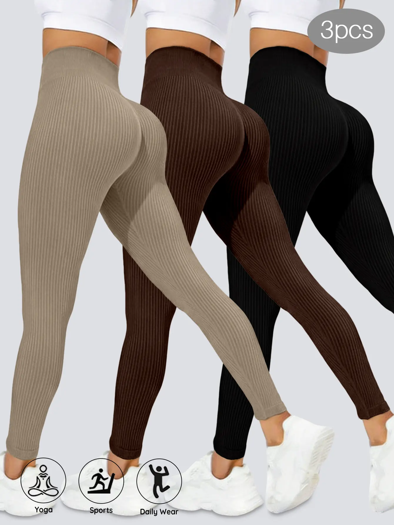 3-Pack Women's High Waisted Seamless Leggings, High Stretch Athletic Compression Bottoms with Tummy Control and Scrunch Butt Lift, Athletic Compression Leggings, High Elastic Activewear