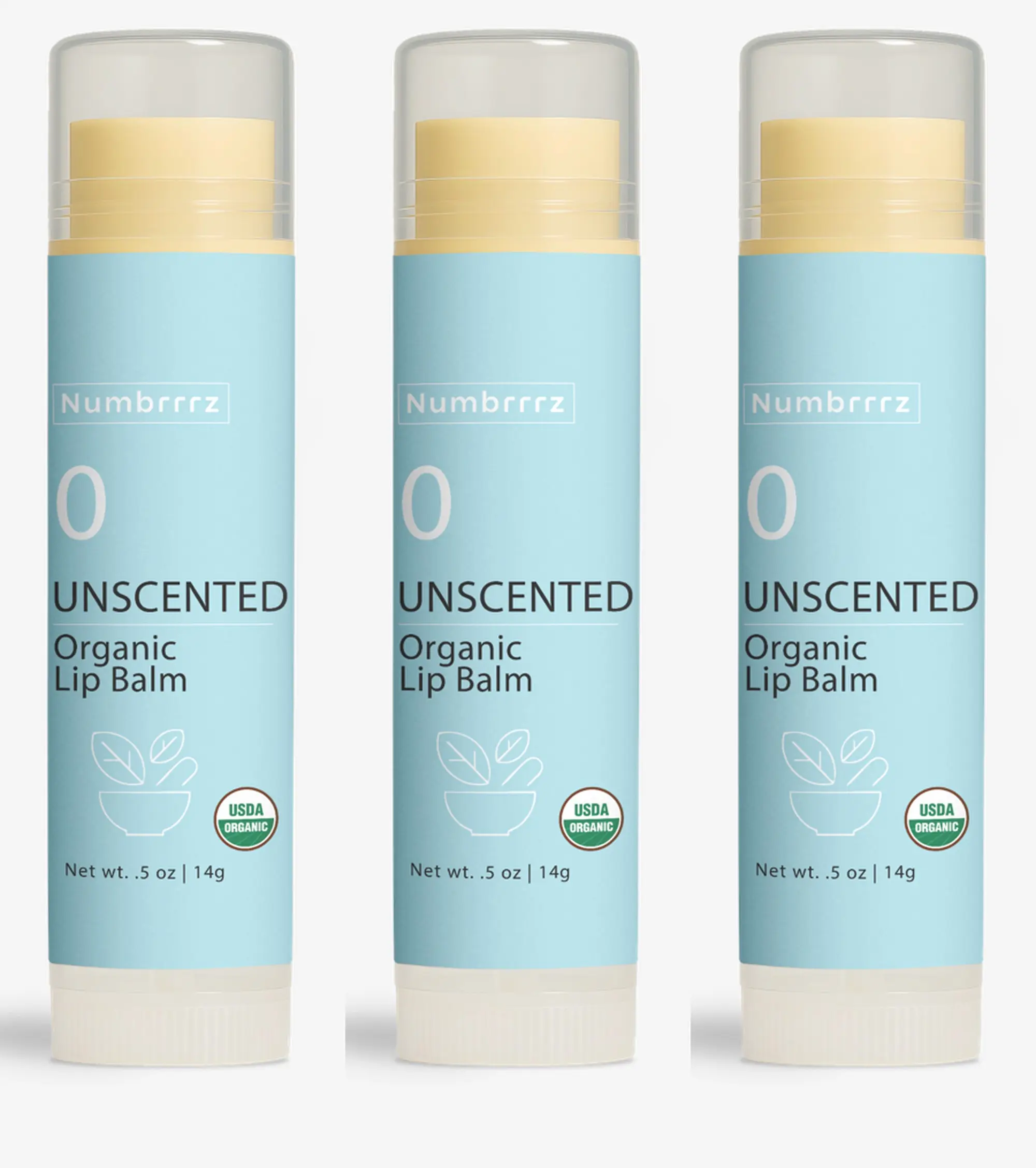 Numbrrrz Organic Lip Balm - Unscented USDA Organic Certified 0.5 oz 14g Pure Hydration with Natural Oils Ideal for Sensitive Skin