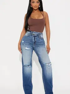 Simply Iconic Crossover Straight Leg Jeans - Dark Wash
