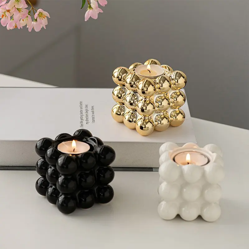 Square Ceramic Candle Holder Versatile for Home Aromatherapy, Modern Desktop Decor, Office Decoration, Fashion Holiday Decor, Interior Decoration Accessories, Relaxation and Meditation, Candle Stand, Decoration Items