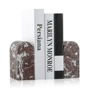 Koville Turkey Natural Marble Bookends for Shelves, Decorative Book Ends, 14lbs Heavy-Duty Marble Book Holders, Bookshelf Apartment Decor for Normal Books/CD/Video Games(Leopard)