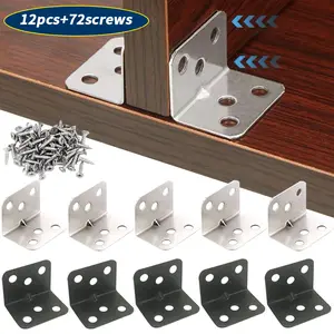 12pcs corner code with screws, used to stabilize furniture, fasteners with 90 degree right angles, 6-hole corner brackets, sturdy bracket, used for tables, chairs, cabinets, hardware accessories