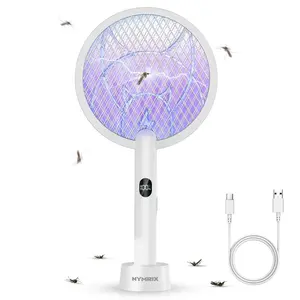 2-in-1 Electric Fly Swatter 4100V  1800mAh USB Rechargeable Bug Zapper Racket with Purple Light, Safe Indoor Pest Control & Kitchen Gift
