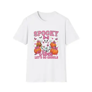 Spooky Vibes Unisex T-Shirt - Perfect for Halloween Fun, Boo Crew Tee, Ghoulish Gathering Shirt, Autumn Celebrations, Cute Cat Design