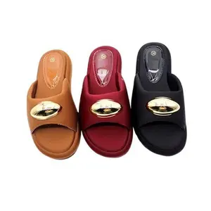 women's Comfortable slides With Gold Buckle ,Fashionable Outdoor Slipper