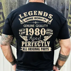 1980 Vintage Birthday Gift Shirt for Men - Legends Were Born in '80 - Dad's 44th Birthday Gift Cotton Long Fabric Menswear