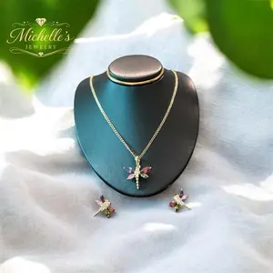 Elegant Dragonfly Necklace & Earrings Set-Gold Plated