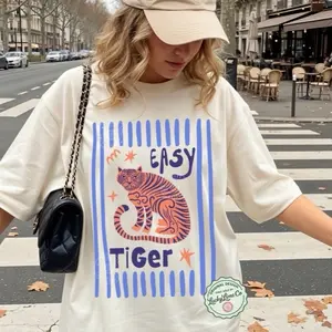 Easy Tiger Comfort Colors Shirt, ORIGINAL DESIGNER Easy Tiger Shirt, Trendy Graphic Tee, Womens Tshirts, Vintage Tiger Shirt, Funny Animal T-Shirt