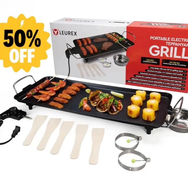 Premium Electric Griddle 27" - Smokeless Indoor Grill - Portable&Nonstick Electric Grill for Outdoor Use - Large Electric Griddle Nonstick with Adjust