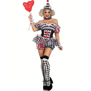 Women'sCuteClownSexyClownHalloweenCostume,LaceDecoration,ClownHatHeadband,NeckRing,WristRingX2,ClownSocks,SuitableforHalloweenPartyCelebration,PartyCostume,HolidayDressUp,SexyCostume,FunCostume,High-QualitySewing,Lightwe