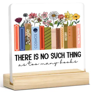 1pc Book Lover Acrylic Decorative Plaque with Floral Book Stack – Motivational Quote Sign for Bookshelf, Cozy Reading Nook Desk Decor, Gift for Readers, Authors, Librarians Birthday Christmas Thanksgiving Home Decoration Ornaments Wooden Decor