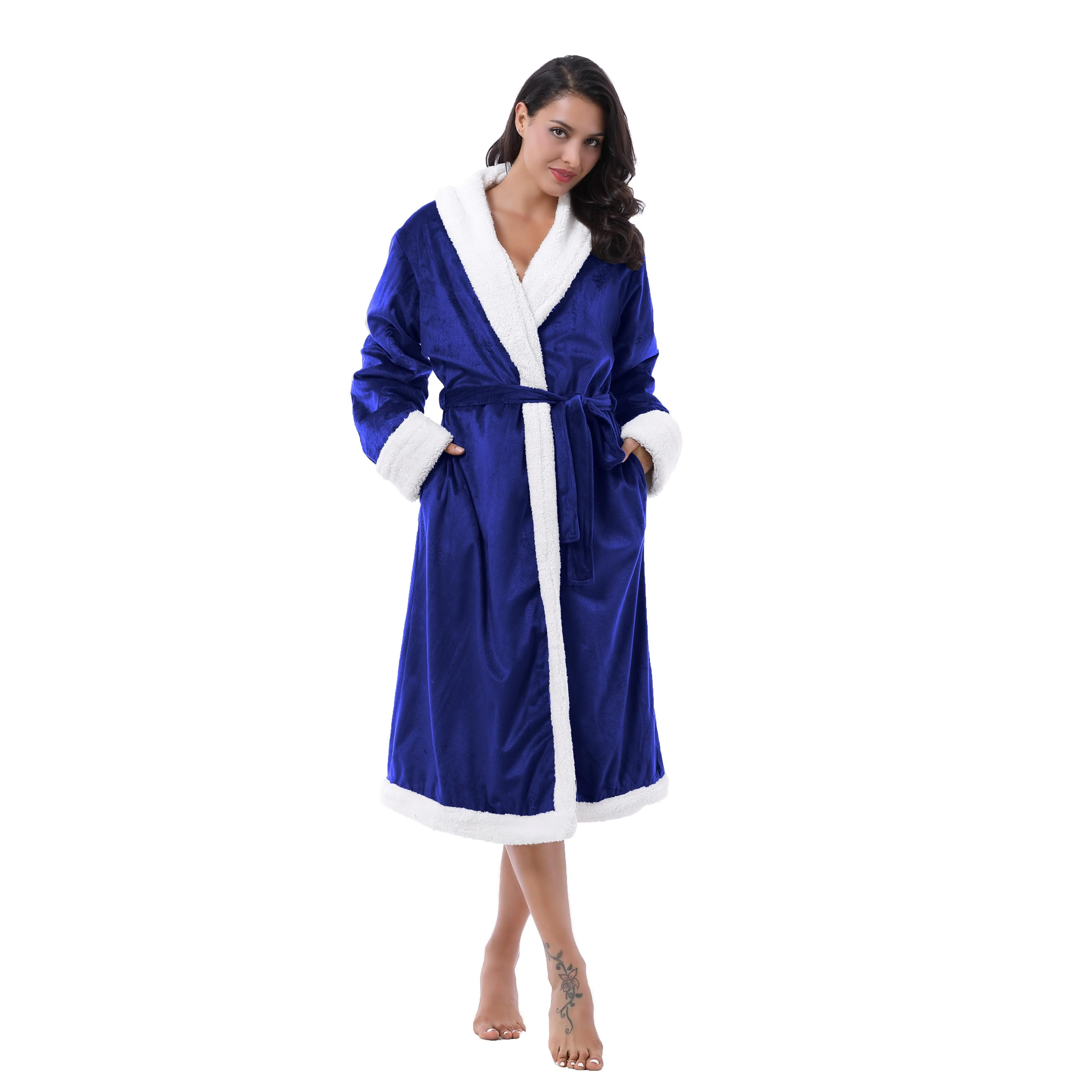 Women’s Sherpa Bathrobe,Soft Warm Fleece Long Robe,Shawl Collar,Comfy,Full Length