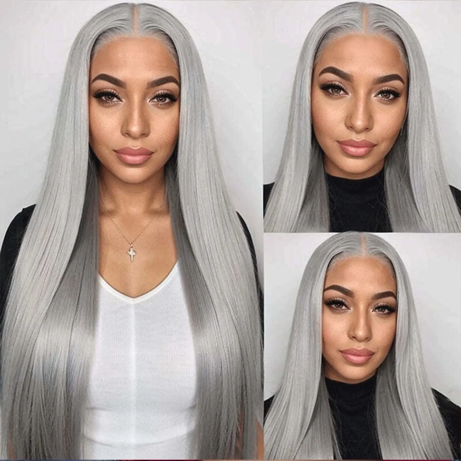 Silver Grey Human Hair Wigs for Women Transparent Gray Colored Hd 13x6 Lace Frontal Wig Straight 30 40 Inches Long