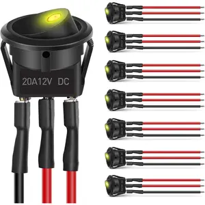 Nilight 8PCS Round Rocker Switches 12V 24V 20A Yellow LED Toggle swtiches SPST with 16AWG Presoldered Wires 3Pin 2Position for Car Truck Vehicle Boat Marine Rocker On Off Control
