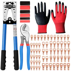 Battery Cable Lug Crimping Tool for AWG 10-1/0 Electrical Lug, with Cable Cutter 64pcs Ring Terminals and 70pcs Heat Shrink Tubing