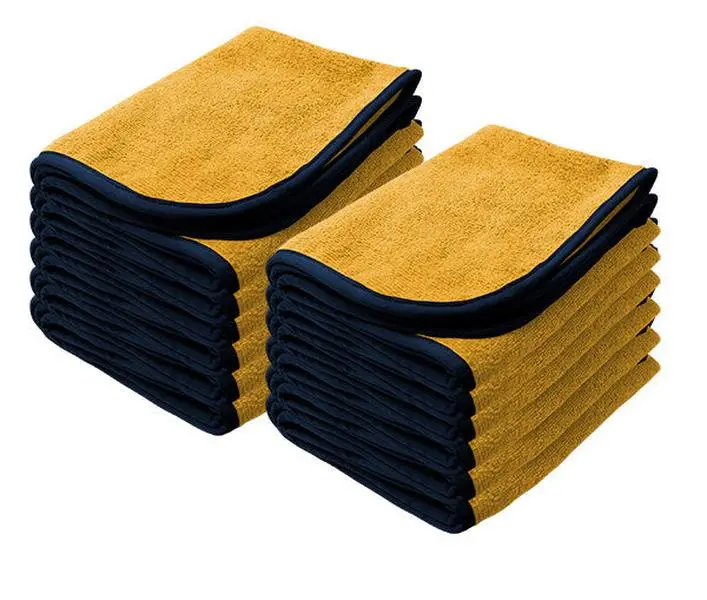 Power Shine Microfiber Towels, 12 Pack – 16" x 24", Yellow with Black Silk Edge, 380 GSM