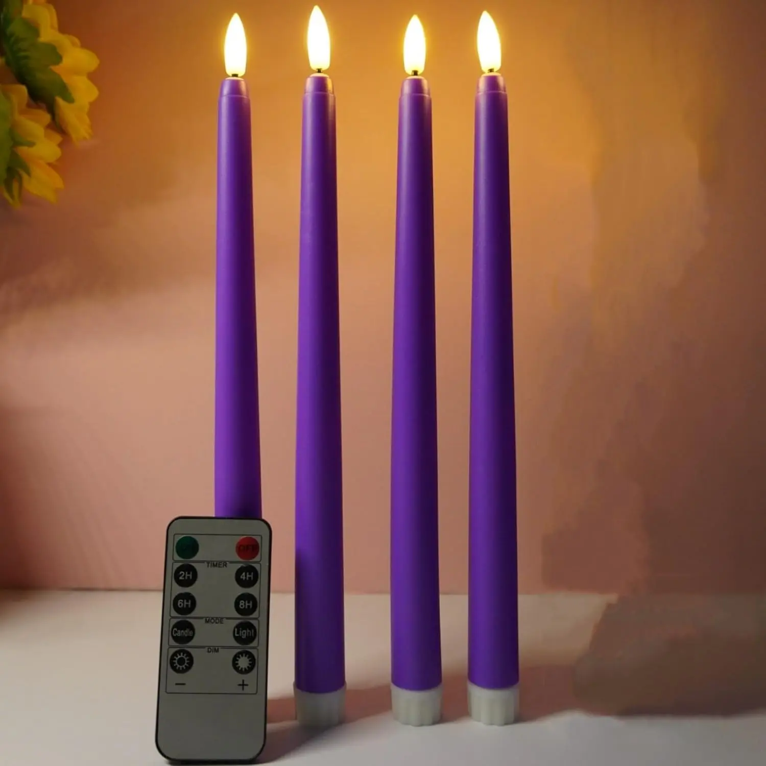 Purple Flameless Taper Candles with Remote,   Halloween LED Candlesticks Flickering Set of 4