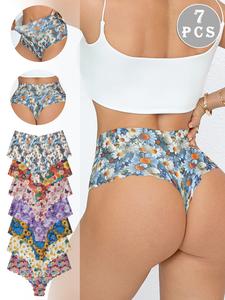Women's High-Waisted Underwear Set, 7-Pack Seamless Ice Silk Wave-Edge Design, Casual Style All Season Comfortable Fit, Scallop Trim Panties
