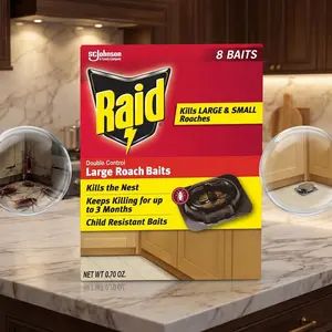 Raid Indoor Large Cockroach Baits - Child-Resistant, 3-Month Roach Killing Effect, 8-Count Home Pest Control Supplies