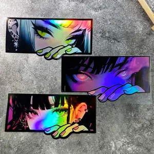 Reflective Laser Anime Girl Motorcycle Motorbike Sticker Decals, JDM Style Waterproof Suitable for Motorcycle Fuel Tank, Front Windshield, Scooter Body, Car Triangle Window