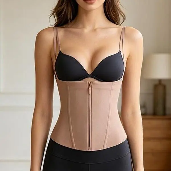 Strong Compression Removable Adjustable Straps Shapewear Waist Trainer with YKK Zipper & 4 Bones for Hourglass Figure High Compression Tummy Control Corset for Women - Fabric