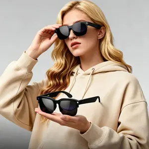 Smart Glasses with 1080P HD Camera & Hidden Flash, Open-Ear Bluetooth Audio Sunglasses, 16H Battery Life, Lightweight Polarized Lens for Outdoor, Travel, Vlogging, Compatible with iOS/Android Low-Tack LED Light Blocking Stickers AI Translation