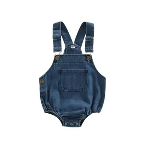 Newborn Baby Boys Girls Denim Romper Overalls Straps Button Sleeveless  Bodysuit Short Jeans Jumpsuit Outfits