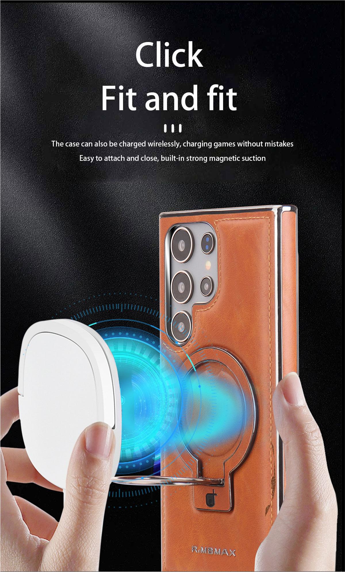 New Luxury Genuine Leather Magnetic Stand Phone Case for Samsung S25Ultra/S25Plus/S24Ultra/S23 Electroplated High-end Business Men Full Shockproof Protective Case