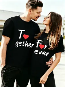 Unisex Heavyweight Crew Neck T-Shirt with a Heart Print, Perfect for Couples on Valentine'S Day. This Casual Shirt Is Machine Washable And Makes a Romantic Gift for The Holiday