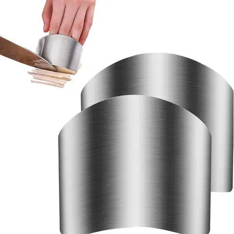 BUY 1 GET 1 FREE (2 Pieces) Stainless Steel Adjustable Ring Finger Guard - Rust-Proof, Smooth Kitchen Utensil for Cooking, Family, Learning to Cook - Kids-Safe Veggie & Fruit Chopping Shield, Silver Kitchenware Accessory (Adjustable Ring Size)