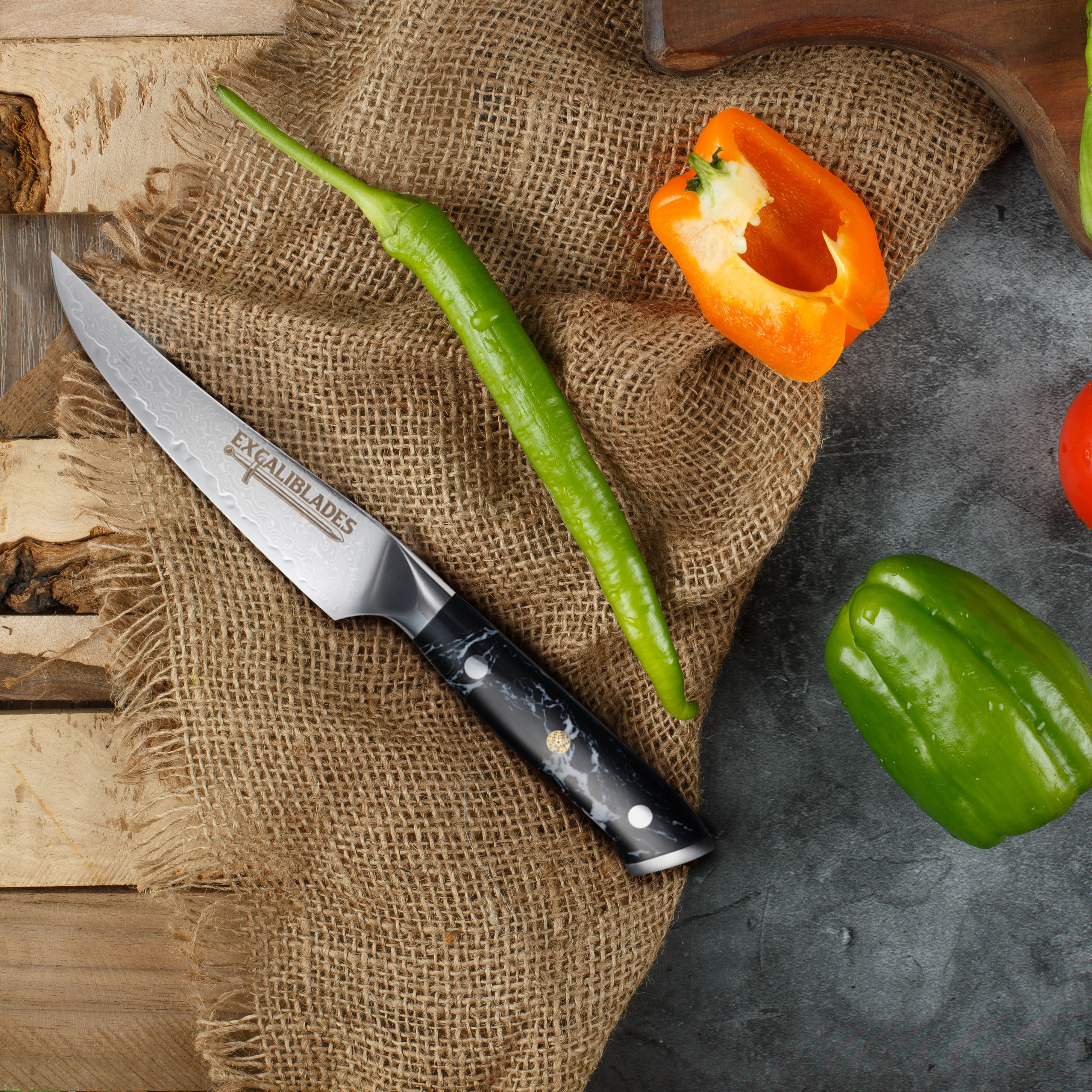 6-Inch Utility Knife – VG-10 Damascus Steel, Full Tang