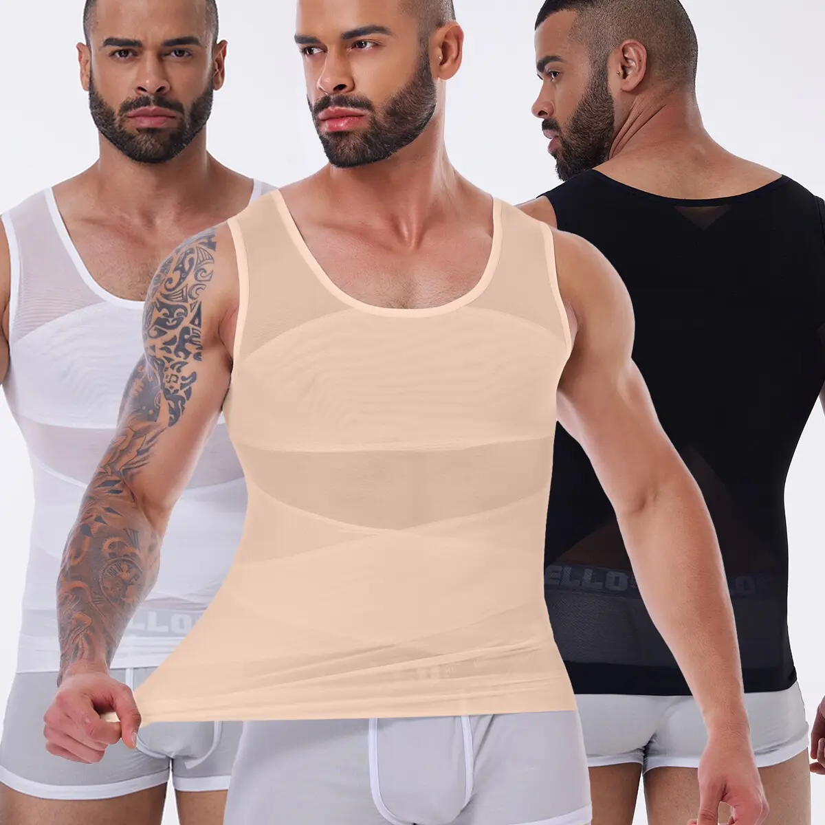 Menswear Body Shaper Shapewear Vest Tummy Control Compression Underwear Lightweight Sports Workout Tank Tops Stretchy Breathable Mesh Shirt Clothes Elastic Casual Gamis